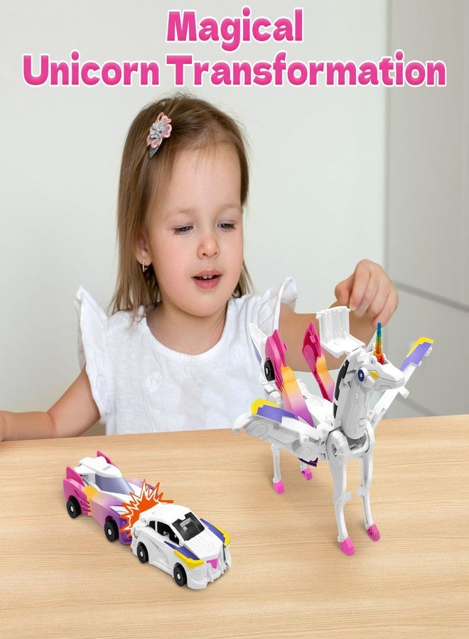 Intoypad Unicorn Collision Transforming Cars Toy for Girls Boys, 2 Magnetic Cars Transform into Magical Unicorn Collision Transforming Robot Cars Toy Deformation Christmas Birthday Gifts for Kids Pink - Image 4
